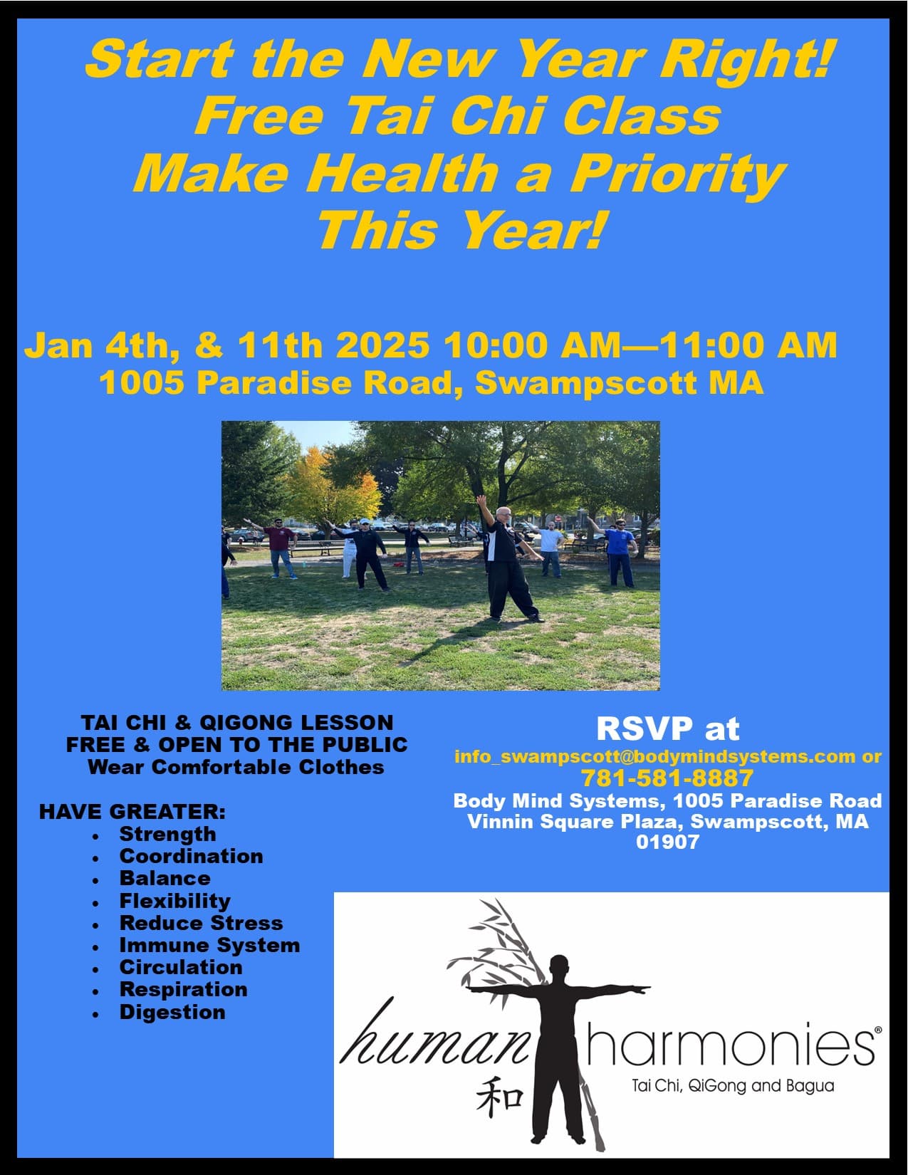 Start The New Year Right! Free Tai Chi Class. Make Health A Priority This Year!